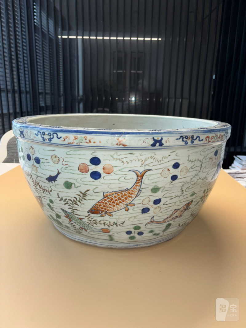 明万历 青花五彩在川知乐鱼藻纹大缸 - 图5